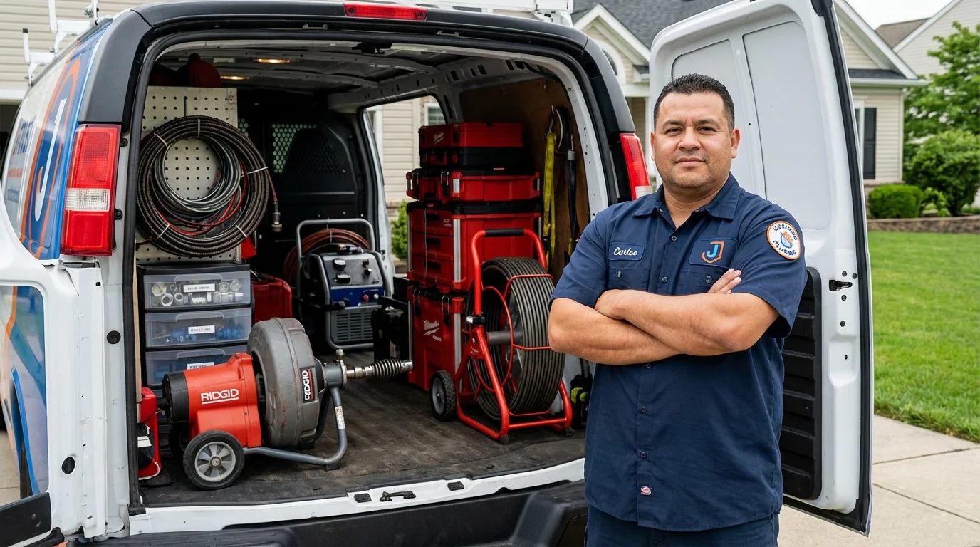 Professional drain cleaning equipment and Johns Plumbing LLC plumber in Tuckahoe