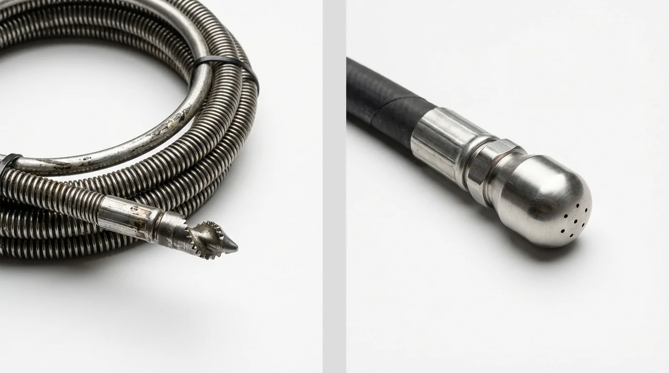 Drain snake cable and hydro jetting nozzle used for drain cleaning in Tuckahoe, NY