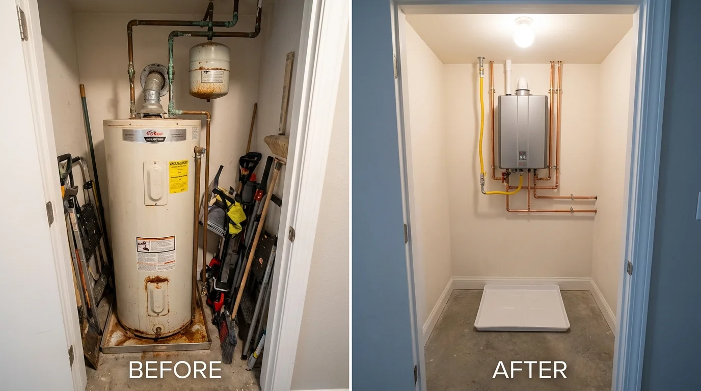 Tank water heater versus wall-mounted tankless unit comparison for Tuckahoe, NY homeowners