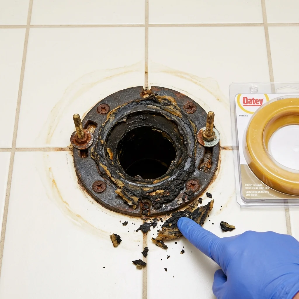 Failed wax ring showing water seepage at the base of a toilet in a Tuckahoe, NY home
