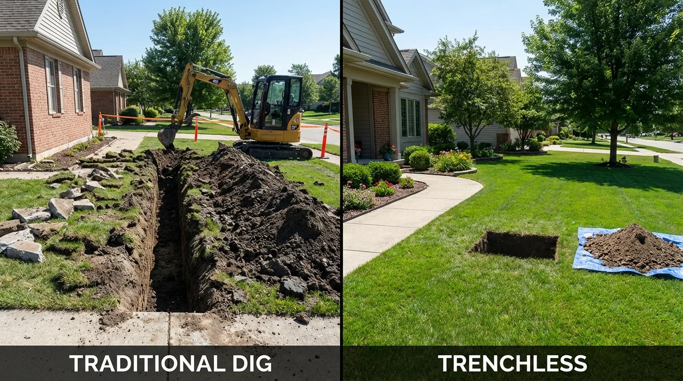 Trenchless sewer repair with minimal yard damage versus traditional excavation in Tuckahoe, NY